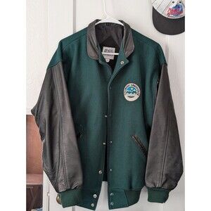Leather/ Wool Vintage Varsity Bomber Jacket -- Size M